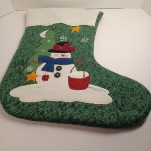 17 inch Holiday Christmas Quilted Stocking- 3D Appliqué Snowman/Tree/Snow Flakes